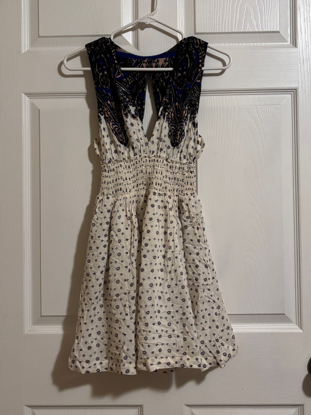 Free People Cream Dress with Navy and Black Printed Yoke